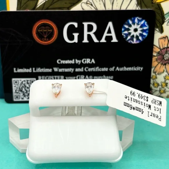 GRA Certified 1.5ct Pear‑Cut Moissanite Earrings | D Color | 925 Sterling Silver - Picture 9 of 11